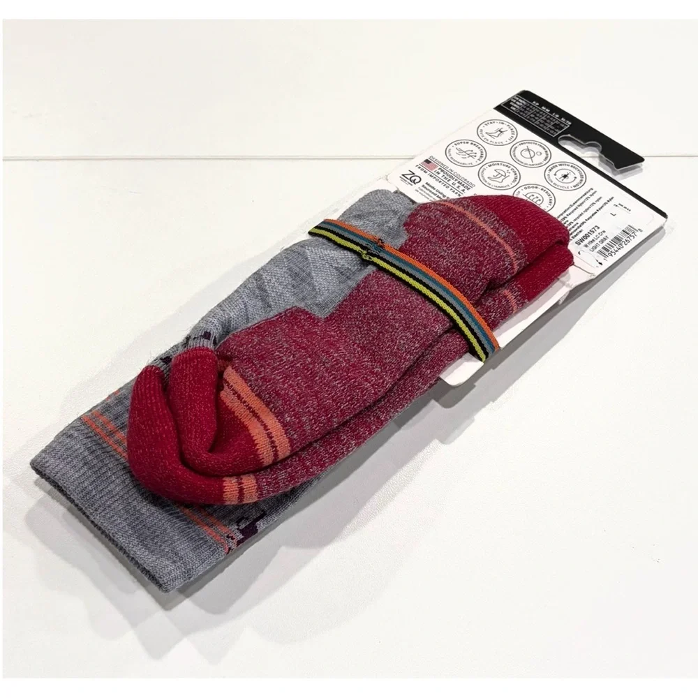 Smartwool Women's Large Hike Light Cushion Crew Socks Red Grey NWT Merino Wool